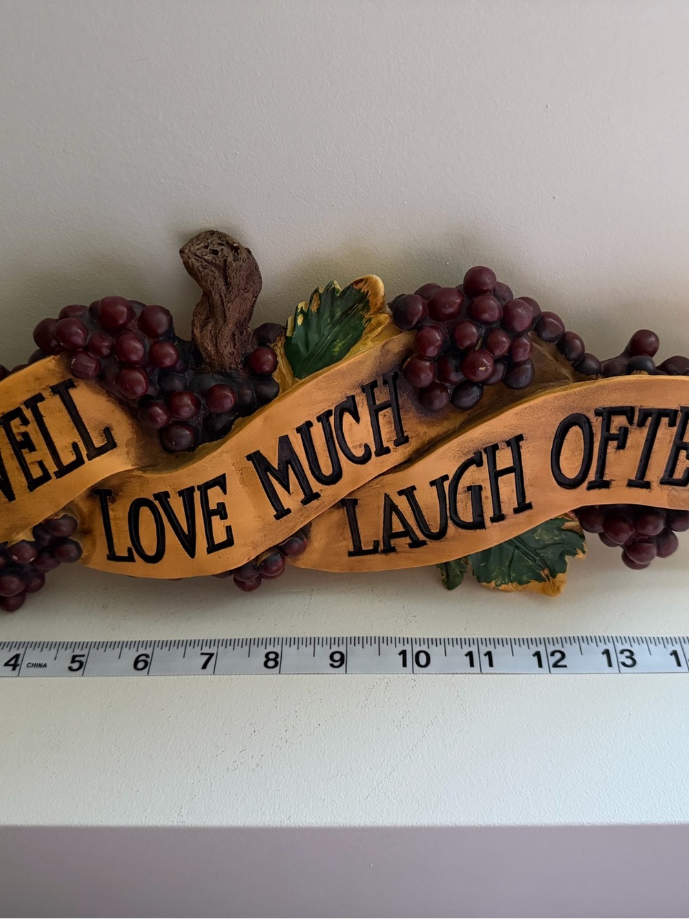 Love Much Laugh Often Wine Grape Wall Plaque - Yellow and Burgundy
